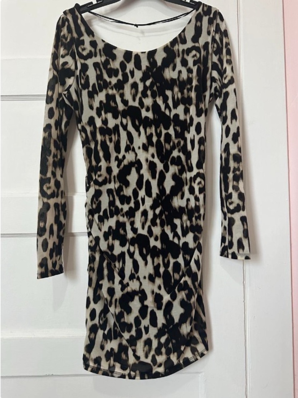 Guess Animal Print Long Sleeve Bodycon Dress - Black & Cream